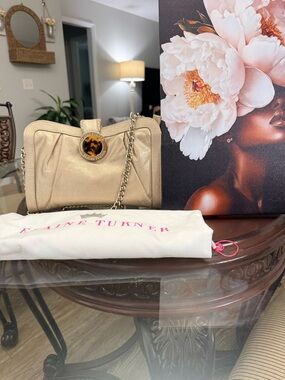 Elaine Turner Metallic Gold Chain Crossbody with Tortoiseshell Accent